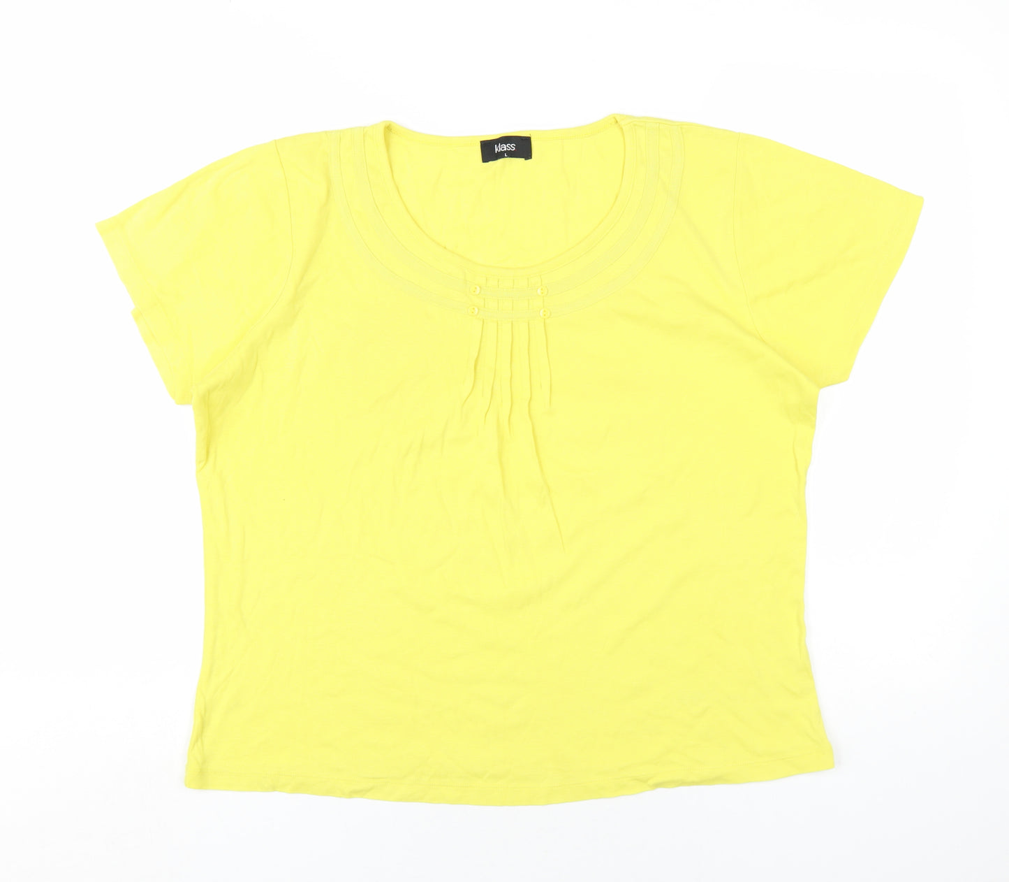 Klass Womens Yellow Cotton Basic T-Shirt Size L Round Neck