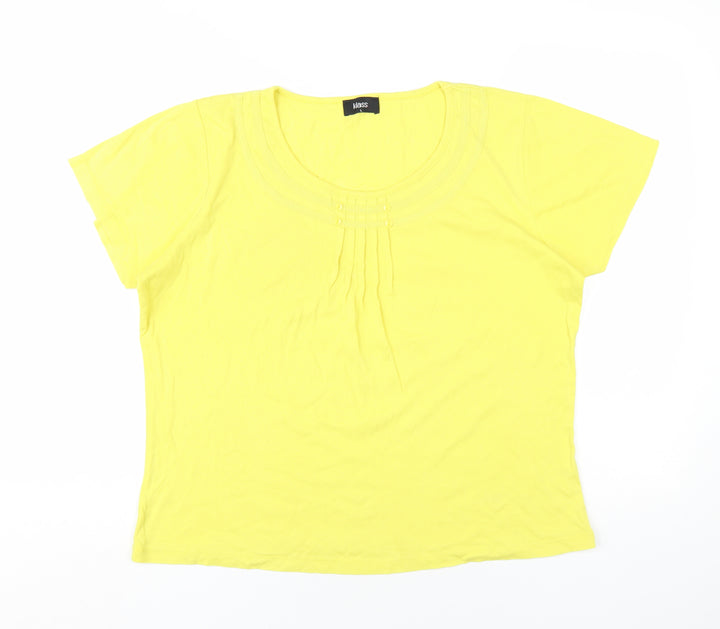 Klass Womens Yellow Cotton Basic T-Shirt Size L Round Neck