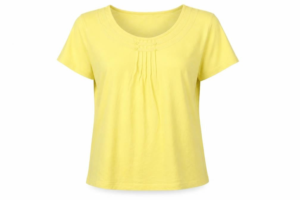 Front view of Klass women’s yellow cotton basic t-shirt, size L, round neck