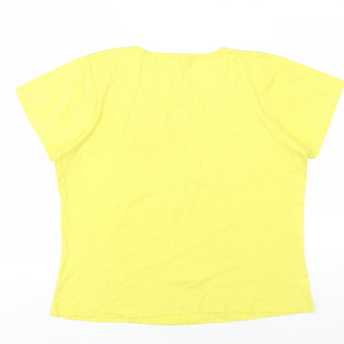 Klass Womens Yellow Cotton Basic T-Shirt Size L Round Neck
