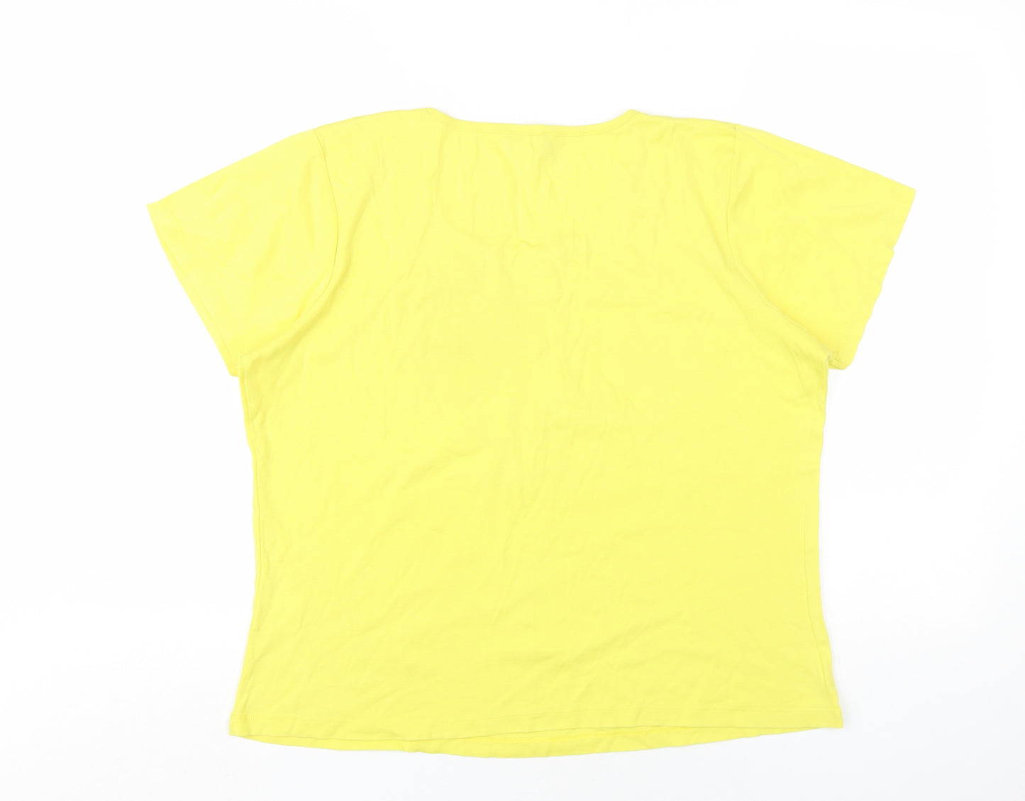 Klass Womens Yellow Cotton Basic T-Shirt Size L Round Neck