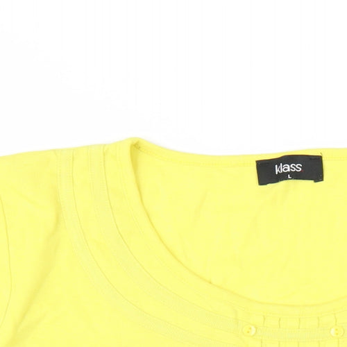 Klass Womens Yellow Cotton Basic T-Shirt Size L Round Neck