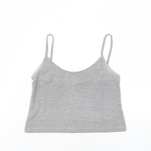 Topshop Womens Grey Cotton Camisole T-Shirt Size 12 Scoop Neck