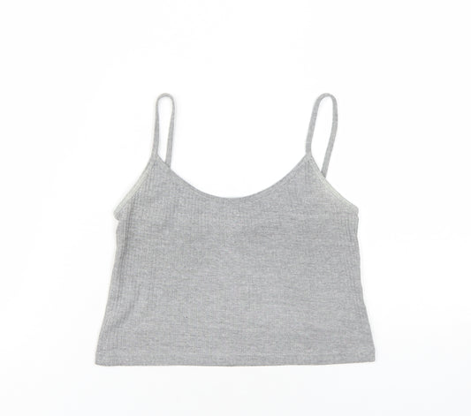 Topshop Womens Grey Cotton Camisole T-Shirt Size 12 Scoop Neck