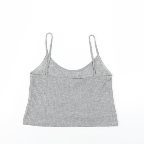 Topshop Womens Grey Cotton Camisole T-Shirt Size 12 Scoop Neck