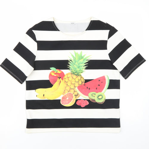 Pimkie Womens Black Striped Polyester Basic T-Shirt Size M Round Neck - Fruit