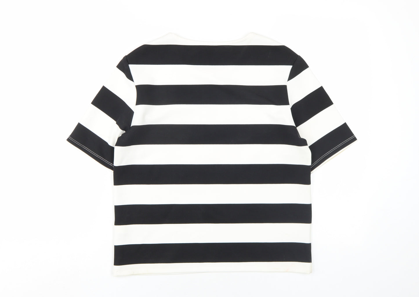 Pimkie Womens Black Striped Polyester Basic T-Shirt Size M Round Neck - Fruit