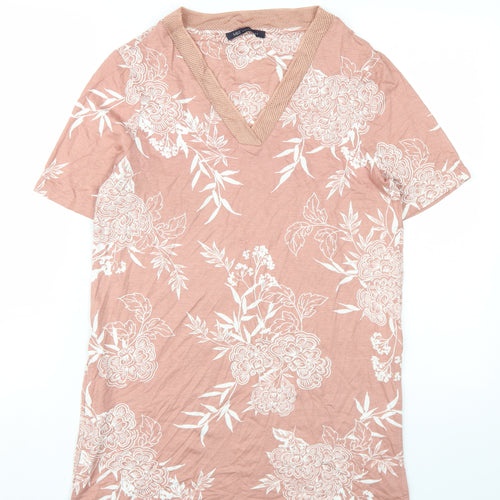 Marks and Spencer Womens Pink Floral Viscose Basic T-Shirt Size 10 V-Neck