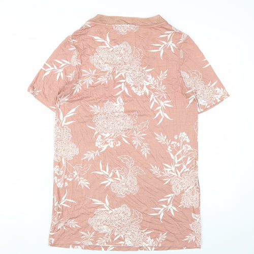 Marks and Spencer Womens Pink Floral Viscose Basic T-Shirt Size 10 V-Neck