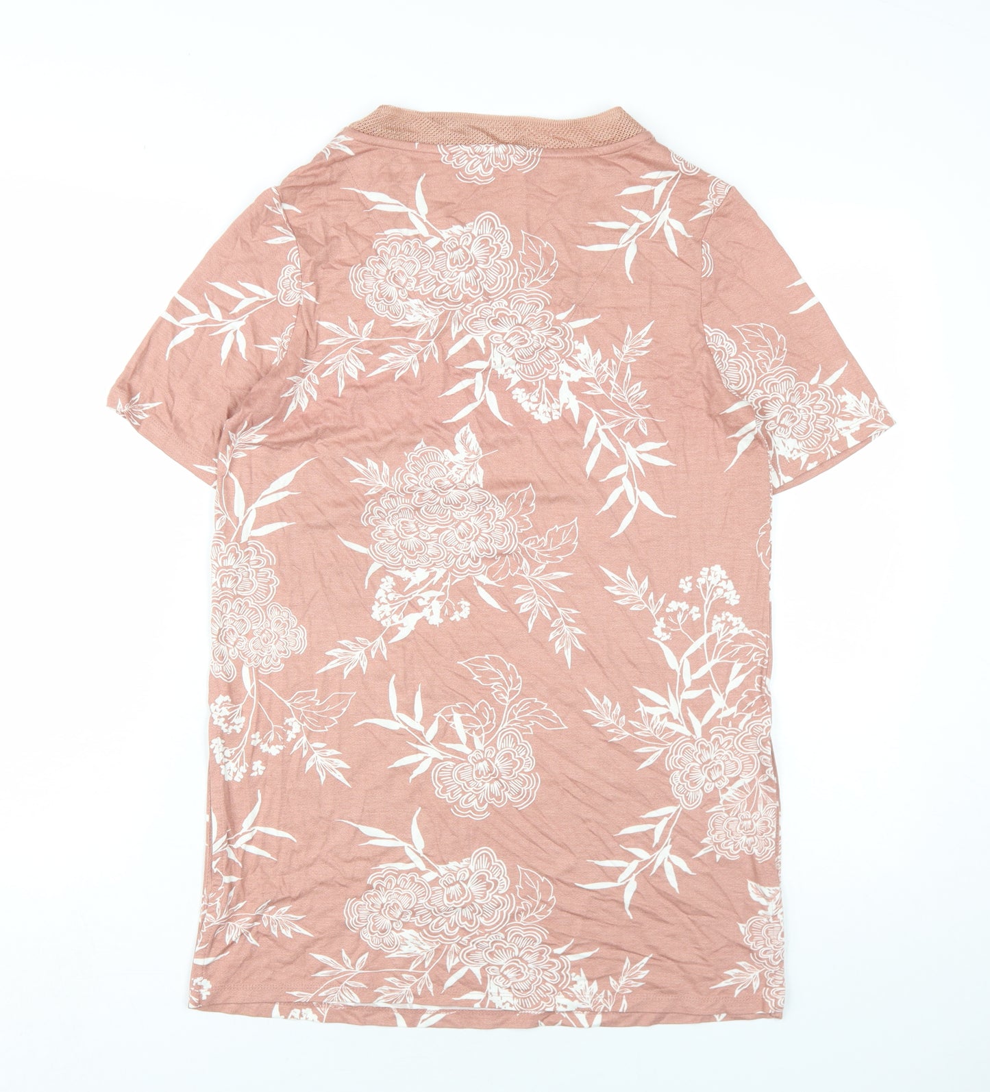 Marks and Spencer Womens Pink Floral Viscose Basic T-Shirt Size 10 V-Neck