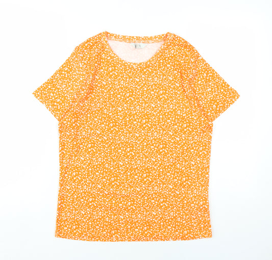 Marks and Spencer Womens Orange Floral Cotton Basic T-Shirt Size 18 Round Neck