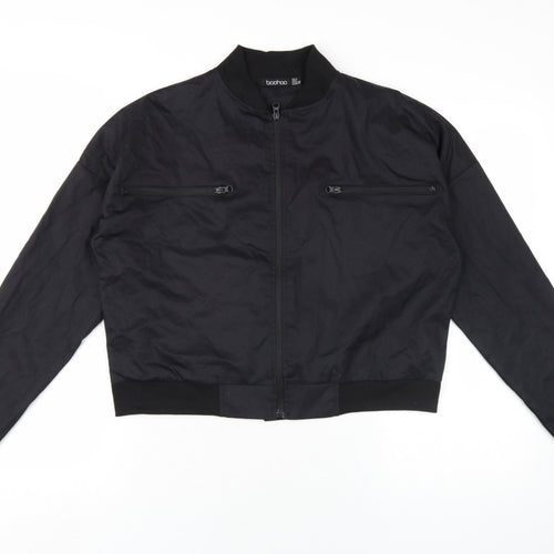 Boohoo Womens Black Bomber Jacket Jacket Size 10 Zip