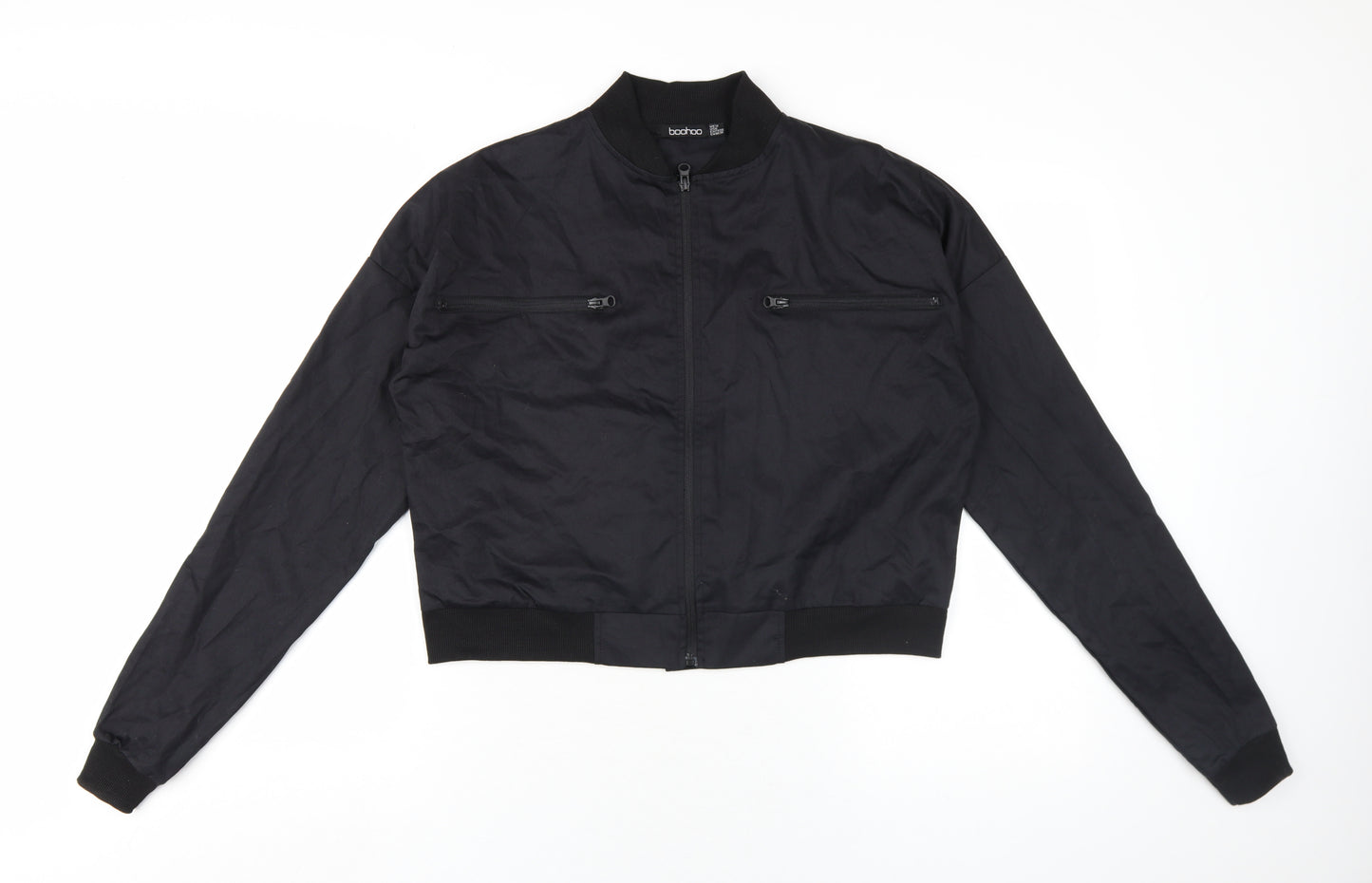 Boohoo Womens Black Bomber Jacket Jacket Size 10 Zip