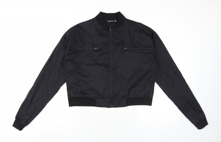 Boohoo Womens Black Bomber Jacket Jacket Size 10 Zip