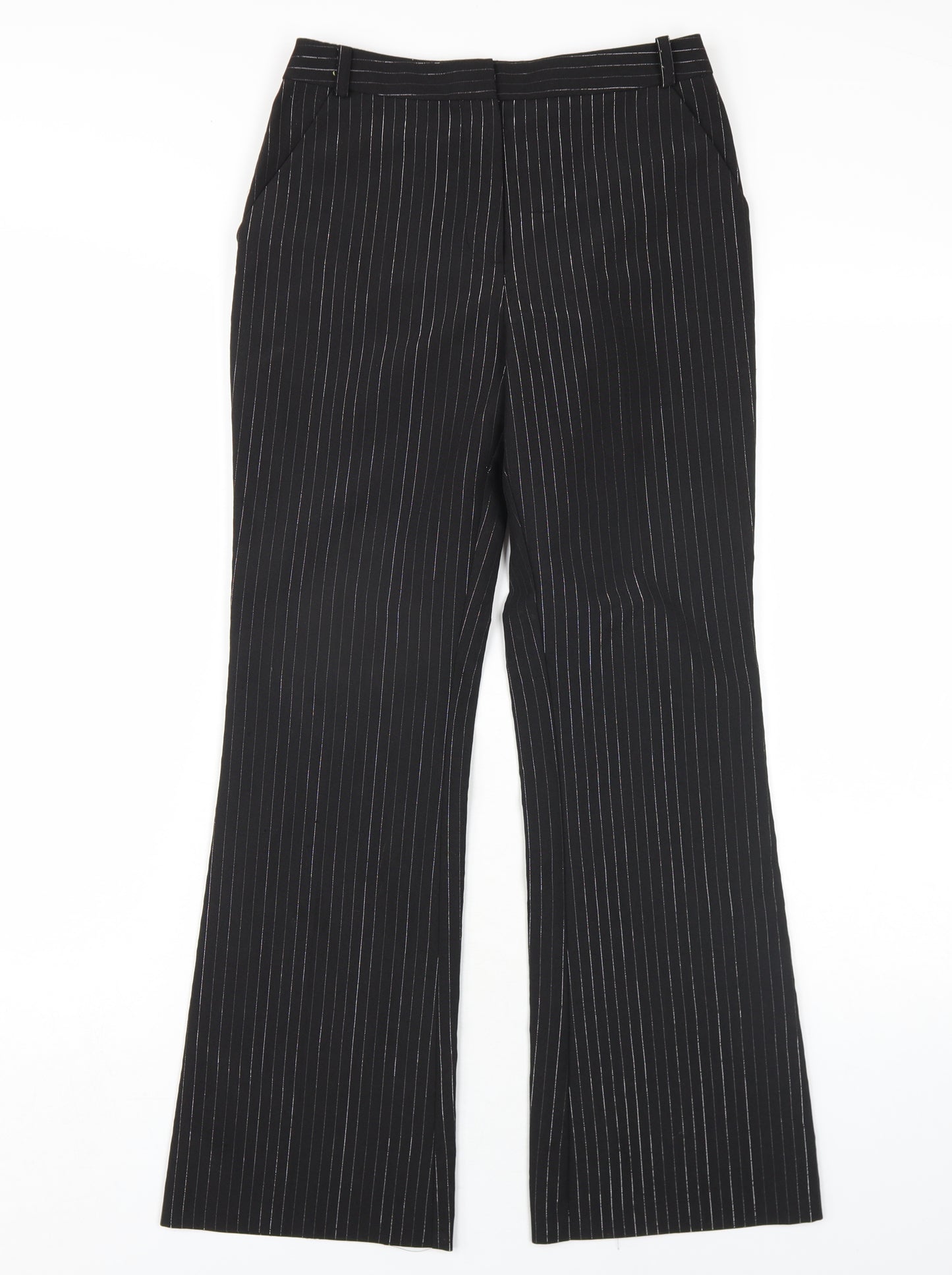 BHS Girls Black Striped Polyester Dress Pants Trousers Size 12 Years L29 in Regular Zip