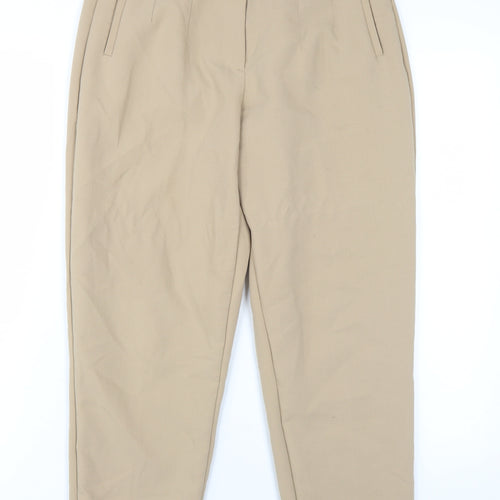 Zara Womens Beige Polyester Trousers Size M L27 in Regular Zip