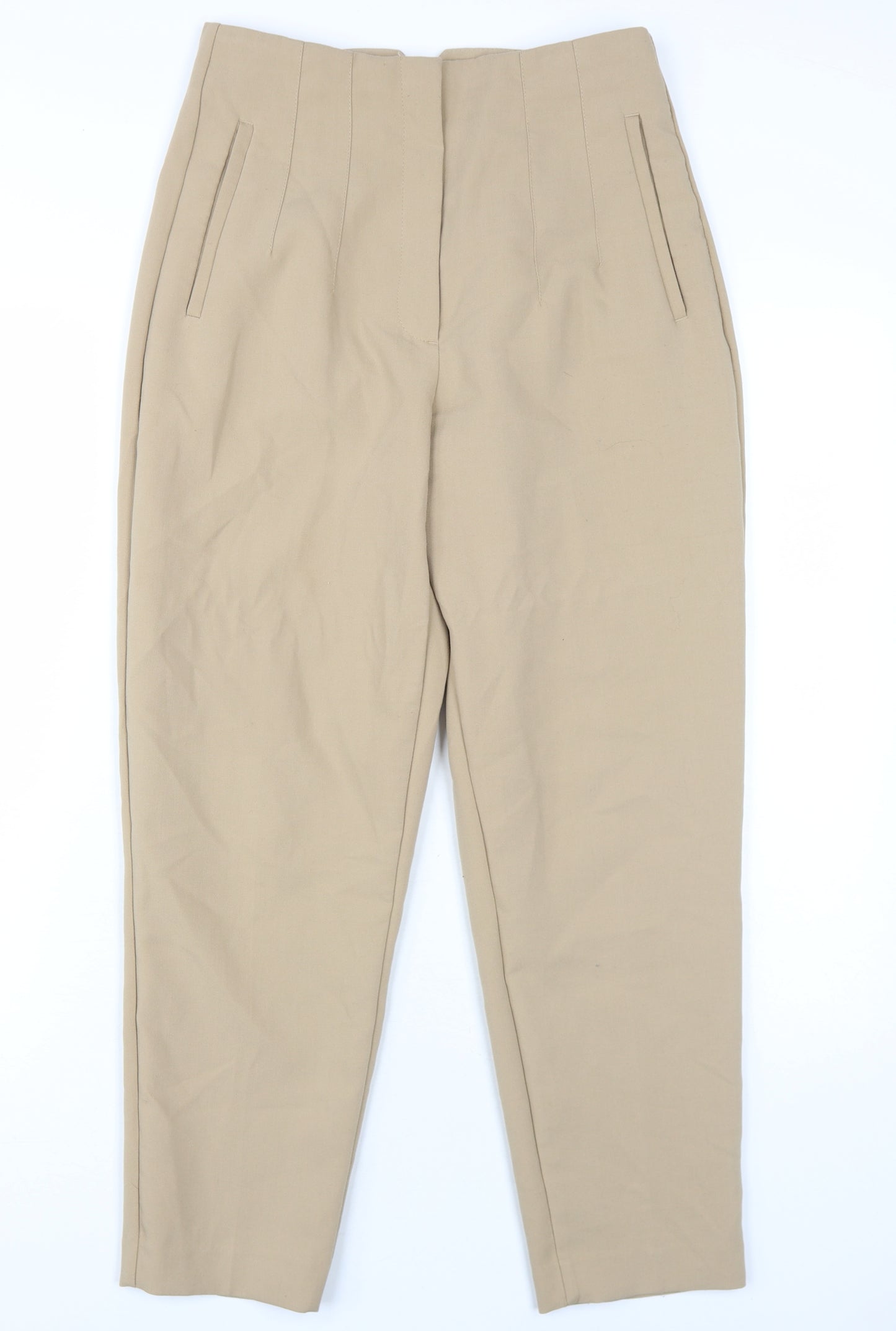 Zara Womens Beige Polyester Trousers Size M L27 in Regular Zip