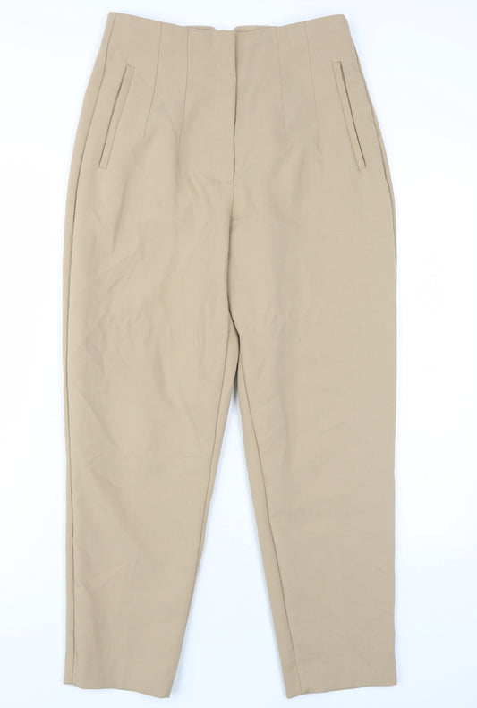 Zara Womens Beige Polyester Trousers Size M L27 in Regular Zip