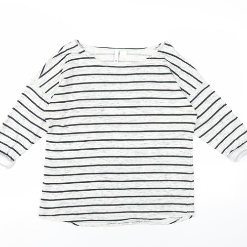 H&M Womens Grey Striped Viscose Basic T-Shirt Size S Round Neck