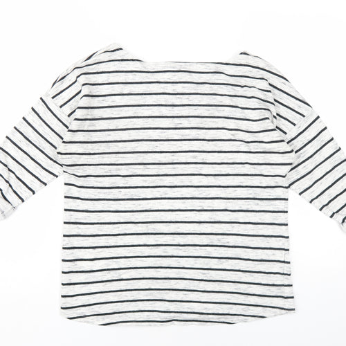 H&M Womens Grey Striped Viscose Basic T-Shirt Size S Round Neck