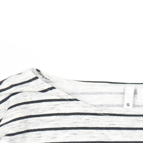 H&M Womens Grey Striped Viscose Basic T-Shirt Size S Round Neck