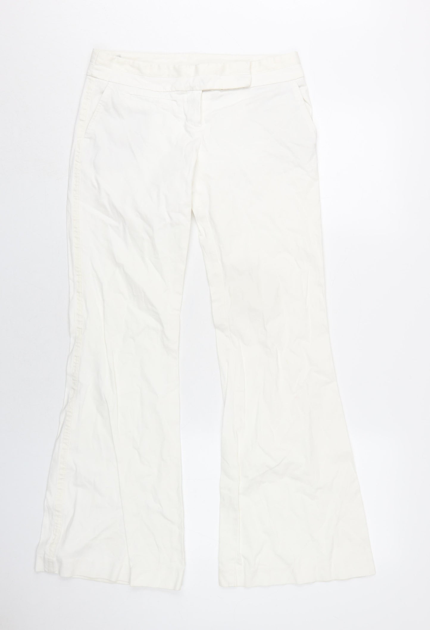 Topshop Womens White Cotton Trousers Size 10 L31 in Regular Zip