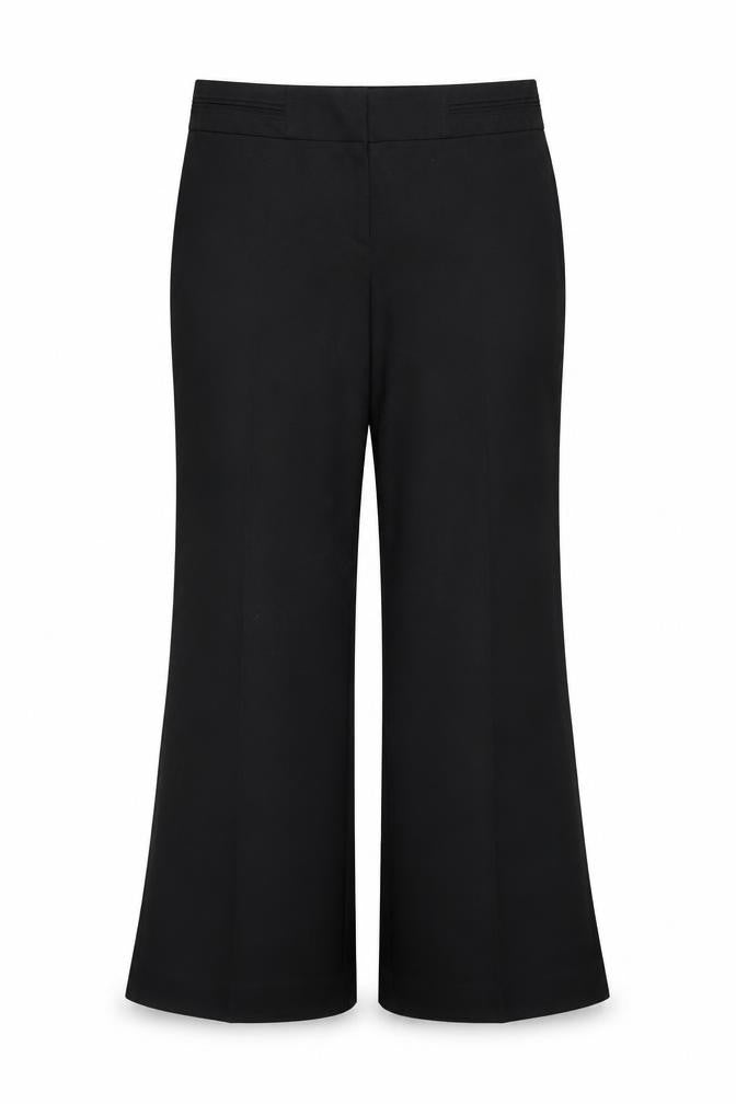Front view of Debenhams women’s black polyester trousers, size UK 14, 30-inch leg regular zip