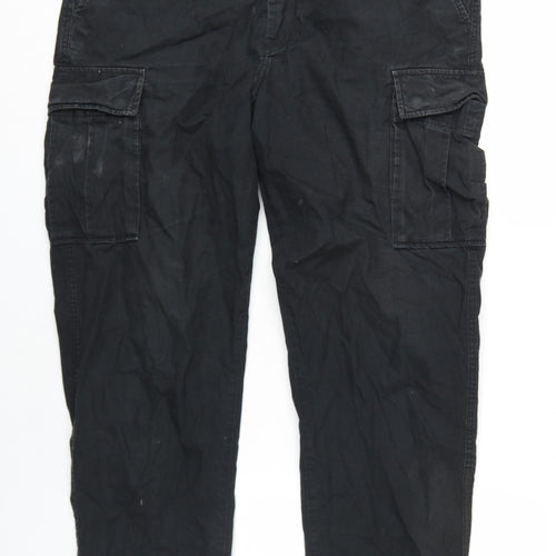 H&M Mens Black Cotton Cargo Trousers Size 36 in L30 in Regular Zip