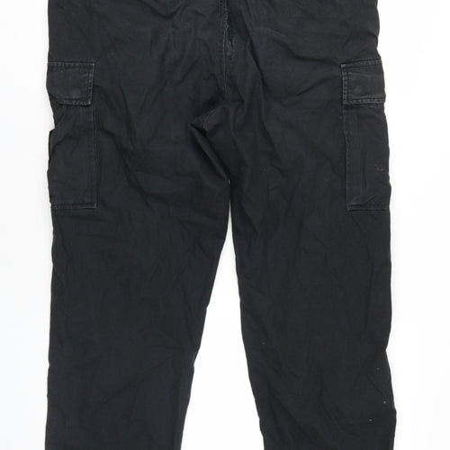 H&M Mens Black Cotton Cargo Trousers Size 36 in L30 in Regular Zip