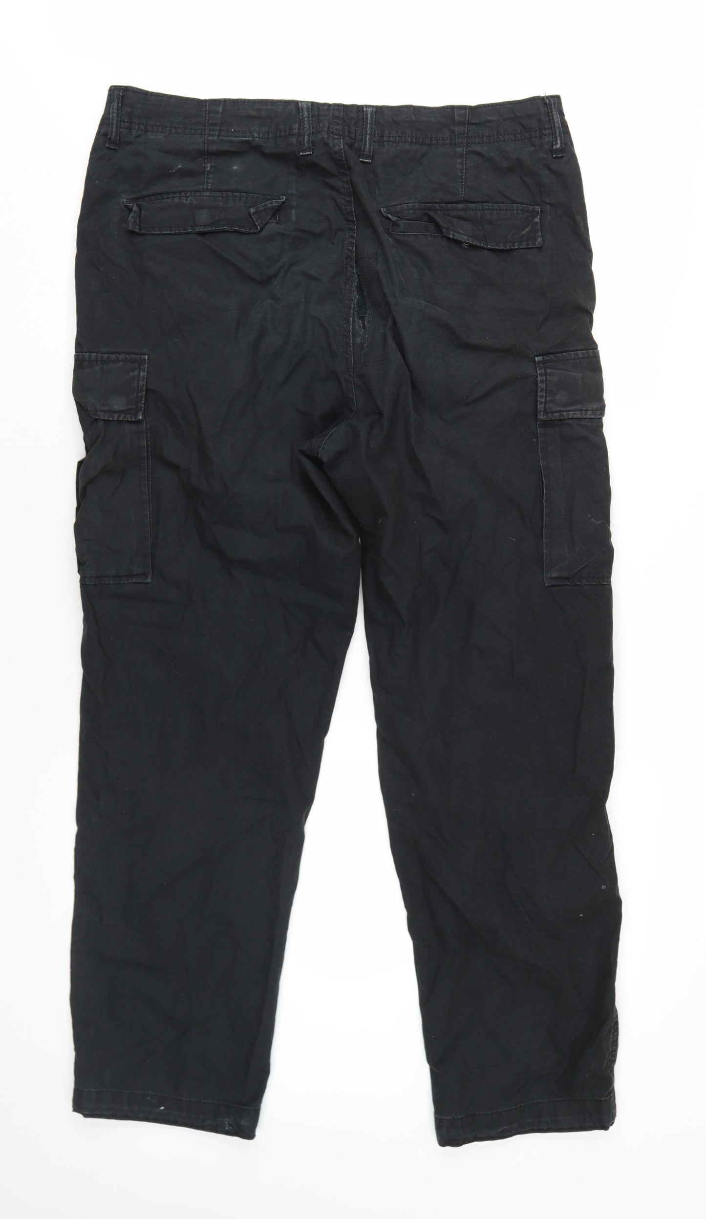 H&M Mens Black Cotton Cargo Trousers Size 36 in L30 in Regular Zip