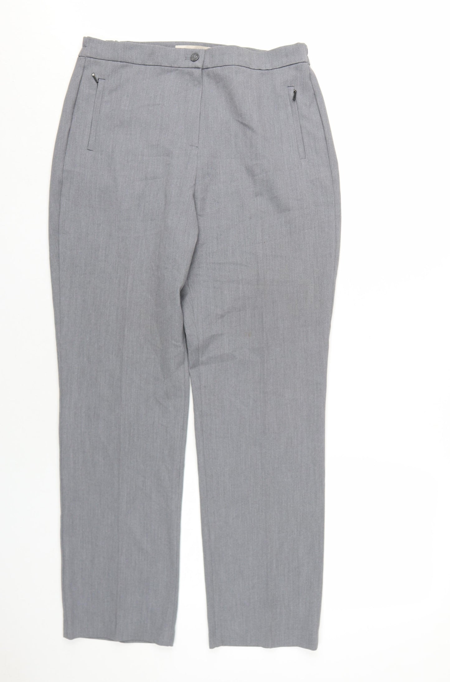 Marks and Spencer Womens Grey Polyester Trousers Size 12 L30 in Slim Zip