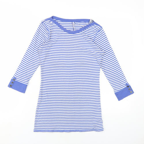 NEXT Womens Blue Striped Cotton Basic T-Shirt Size 10 Round Neck