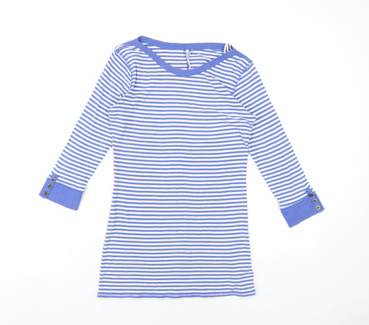 NEXT Womens Blue Striped Cotton Basic T-Shirt Size 10 Round Neck