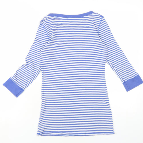 NEXT Womens Blue Striped Cotton Basic T-Shirt Size 10 Round Neck