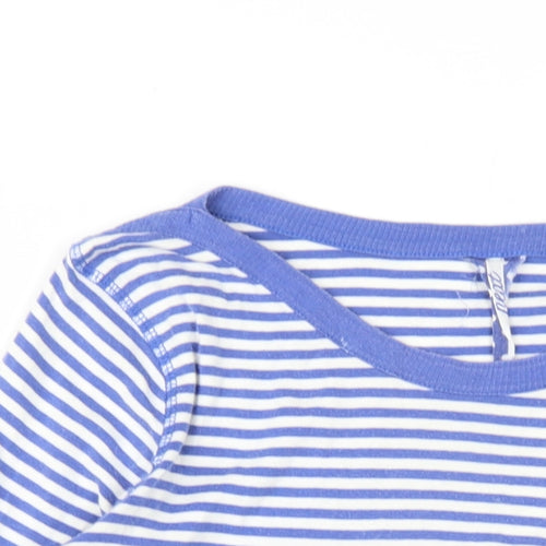 NEXT Womens Blue Striped Cotton Basic T-Shirt Size 10 Round Neck