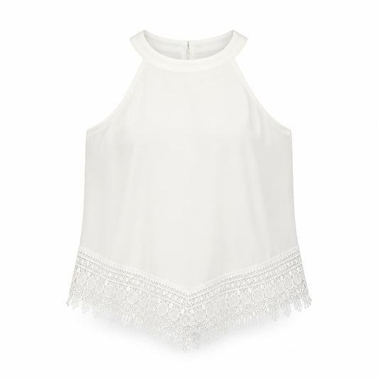 Front view of Glamorous women’s white polyester basic blouse, size UK 14, round neck