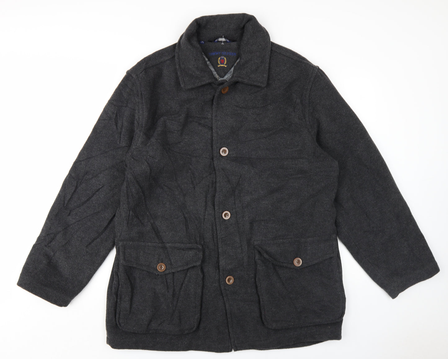 Tommy Hilfiger Mens Grey Overcoat Coat Size XL Button