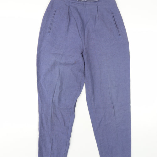 Marks and Spencer Womens Blue Cotton Trousers Size 12 L27 in Regular Zip