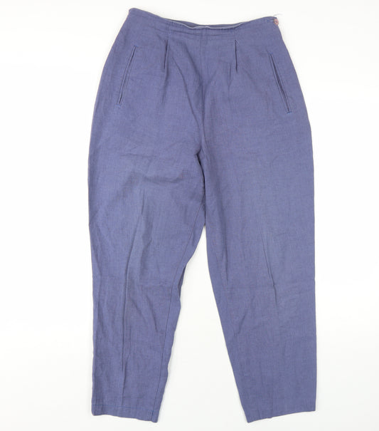 Marks and Spencer Womens Blue Cotton Trousers Size 12 L27 in Regular Zip