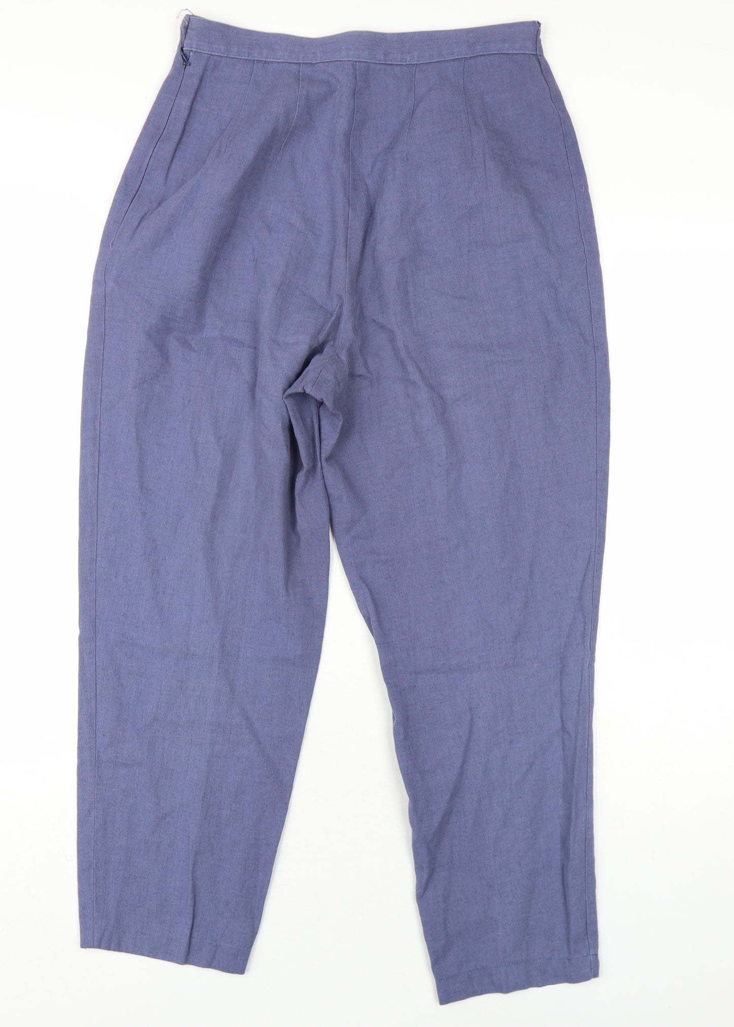 Marks and Spencer Womens Blue Cotton Trousers Size 12 L27 in Regular Zip