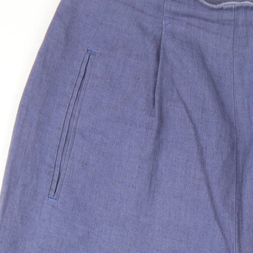 Marks and Spencer Womens Blue Cotton Trousers Size 12 L27 in Regular Zip