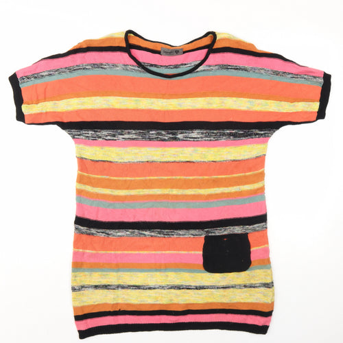Numph Womens Multicoloured Striped Cotton Jumper Dress Size S Round Neck Pullover