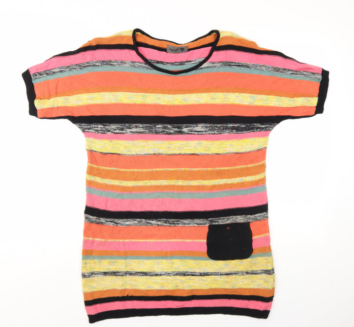 Numph Womens Multicoloured Striped Cotton Jumper Dress Size S Round Neck Pullover