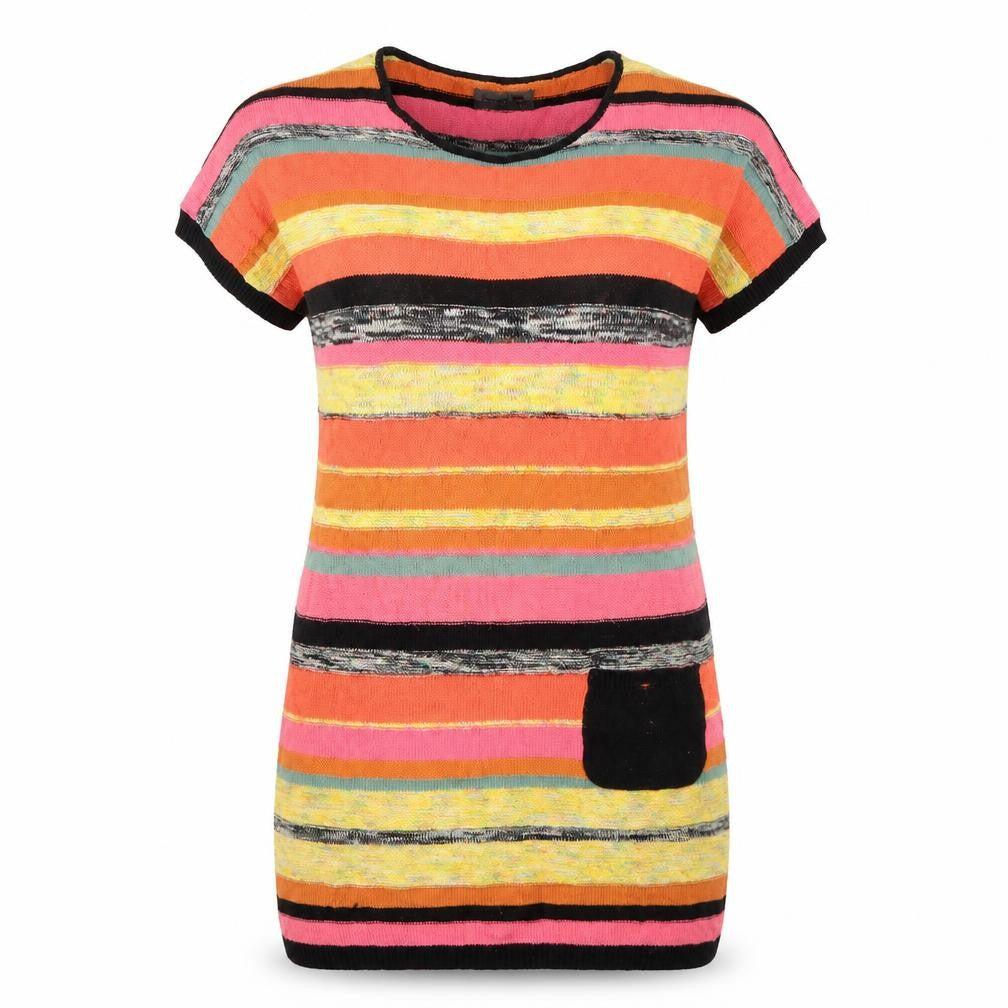 Front view of Numph women’s multicoloured striped cotton jumper dress, size S, round neck pullover