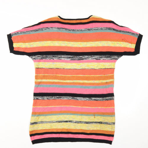 Numph Womens Multicoloured Striped Cotton Jumper Dress Size S Round Neck Pullover
