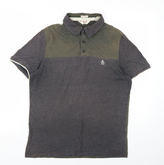 Original Penguin Mens Grey Cotton Polo Size L Collared Button