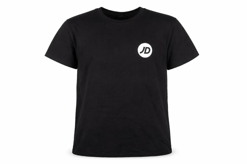 Front view of JD girls’ black cotton basic t-shirt, size 8, years round neck pullover