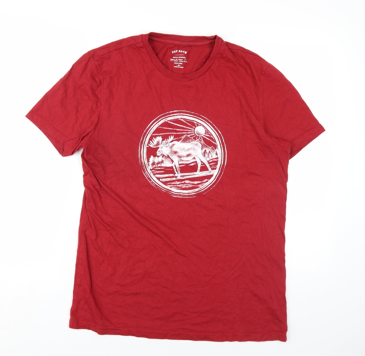 Fat Face Mens Red Cotton T-Shirt Size M Round Neck