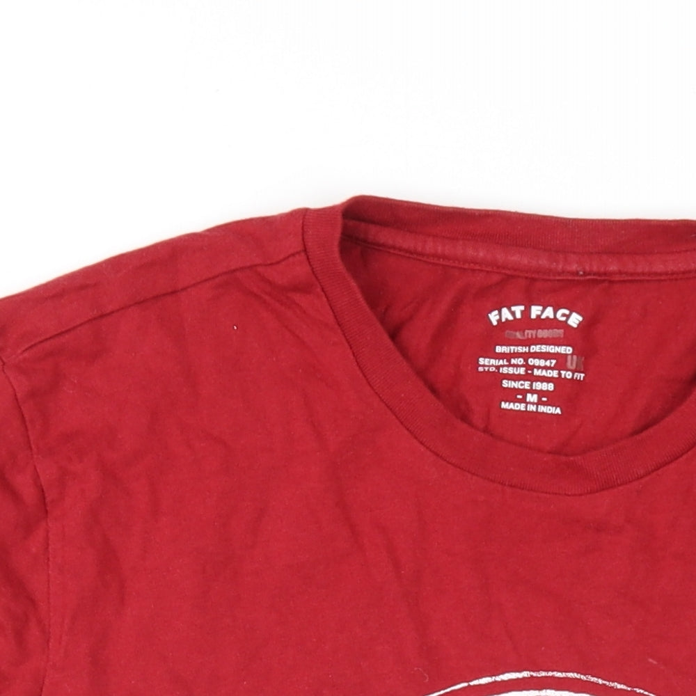 Fat Face Mens Red Cotton T-Shirt Size M Round Neck