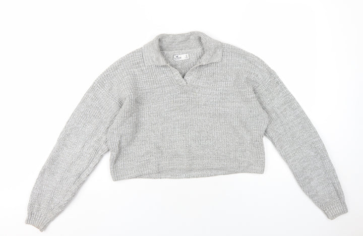 Hollister Womens Grey Collared Cotton Pullover Jumper Size S